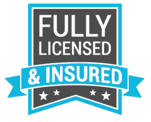 blue and black badge that says fully licensed and insured
